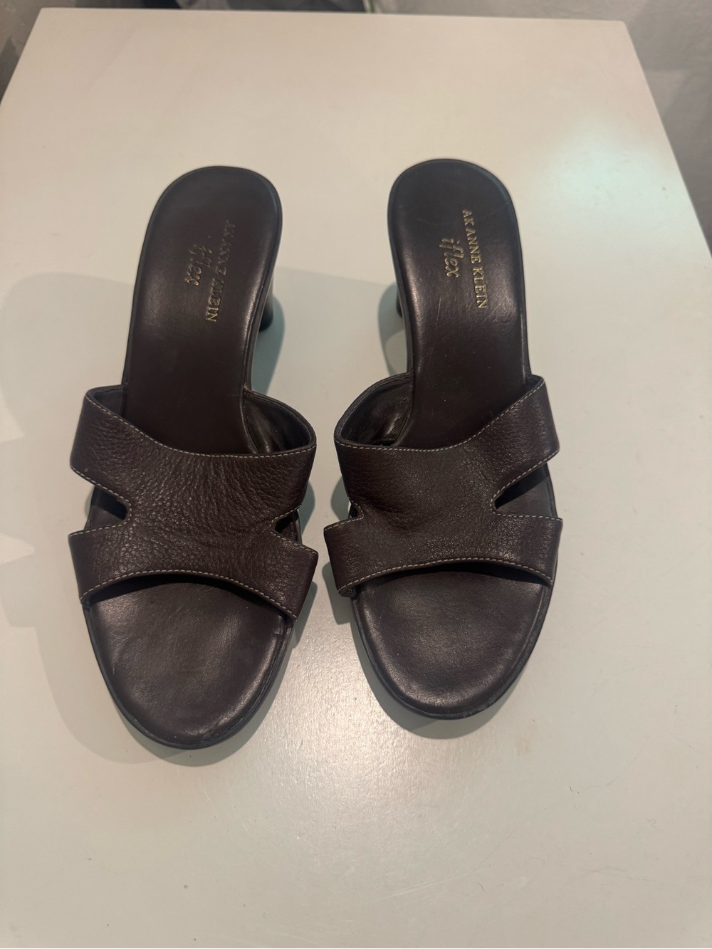 Anne Klein Brown Leather Slide Mules